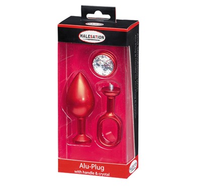 MALESATION Alu-Plug with handle & crystal large, red